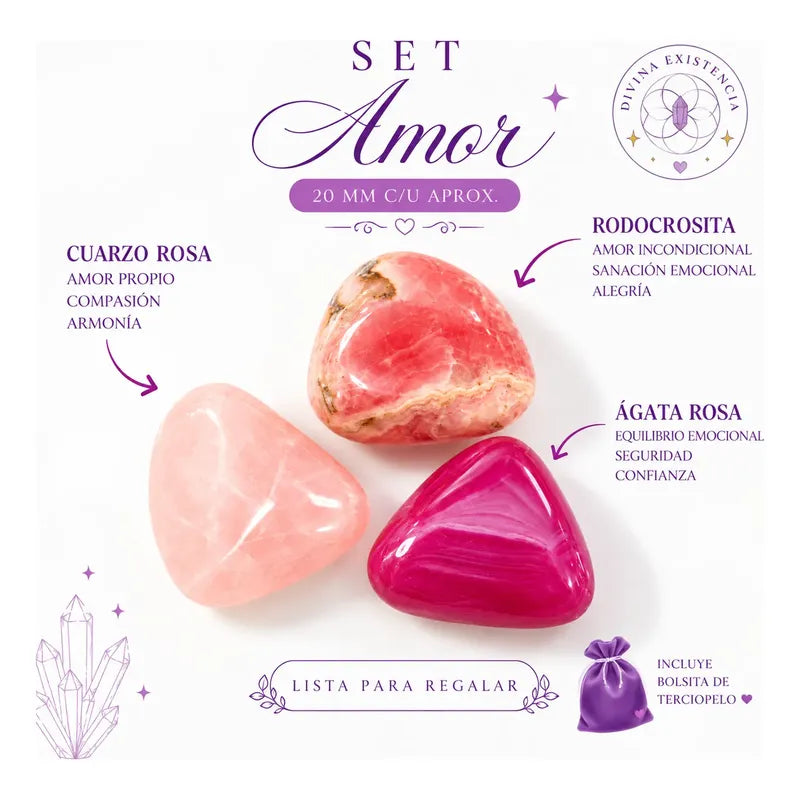 Set De Cristales Naturales · Piedras Sanación · Regalo Set Cristales Amor
