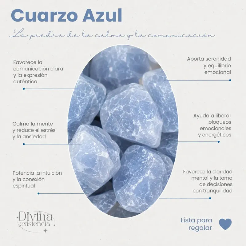Collar Calma Y Comunicación - Cuarzo Azul Natural Y Acero Cuarzo Azul