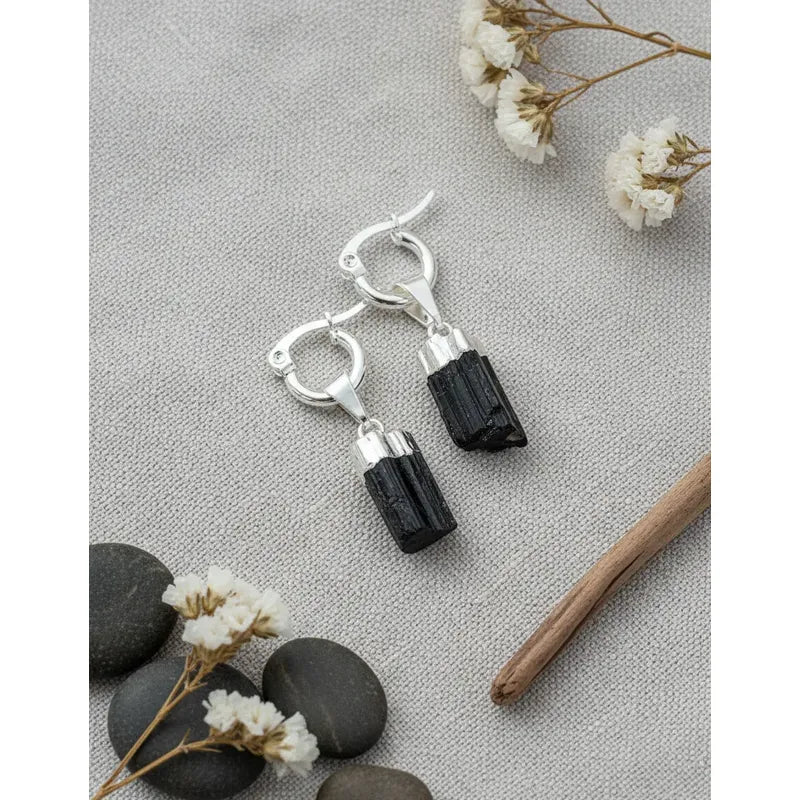 Aros Colgantes Turmalina  Piedra Natural Bañados Plata 925 Turmalina