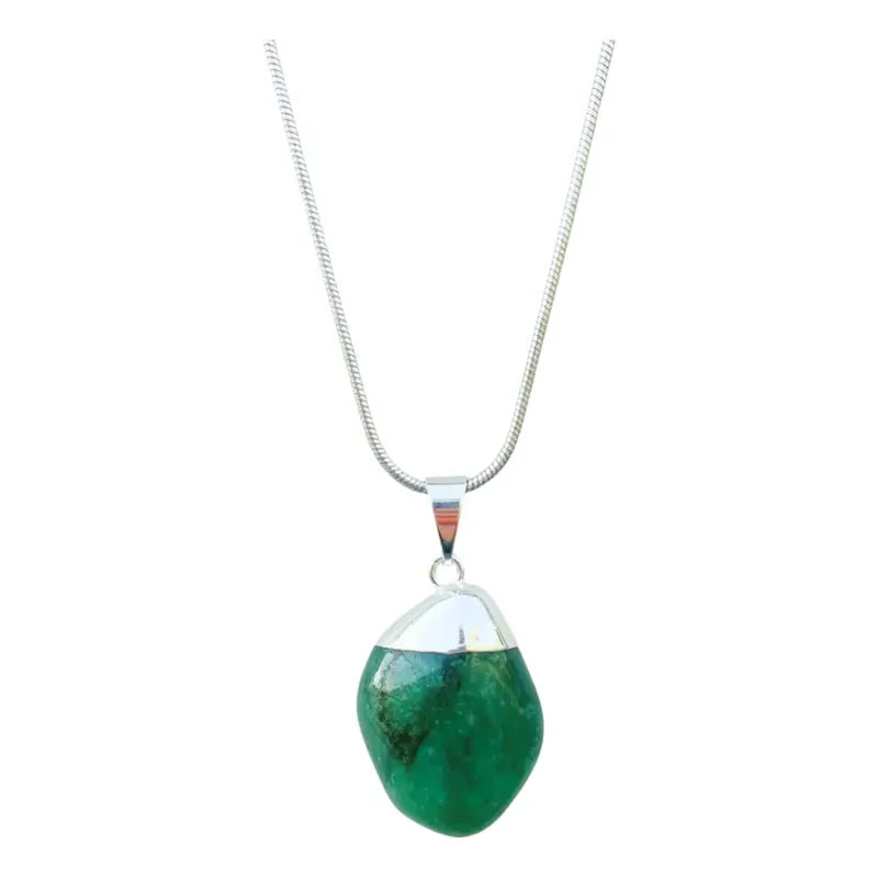 Collar Sanación Paz De Cuarzo Verde + Cadena De Acero Cuarzo Verde