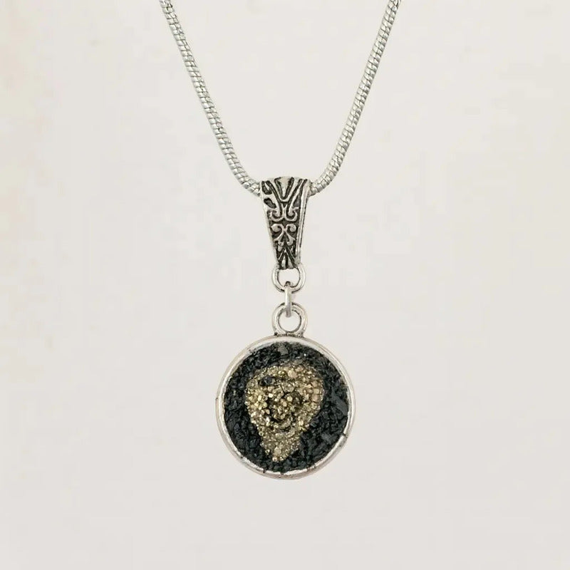Collar Protección De Turmalina Con Pirita Y Cadena De Acero Pirita Con Turmalina Invertido