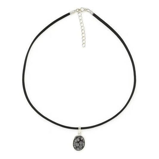 Collar Choker Gargantilla Piedras Naturales Soga Gamuza Obsidiana Nevada