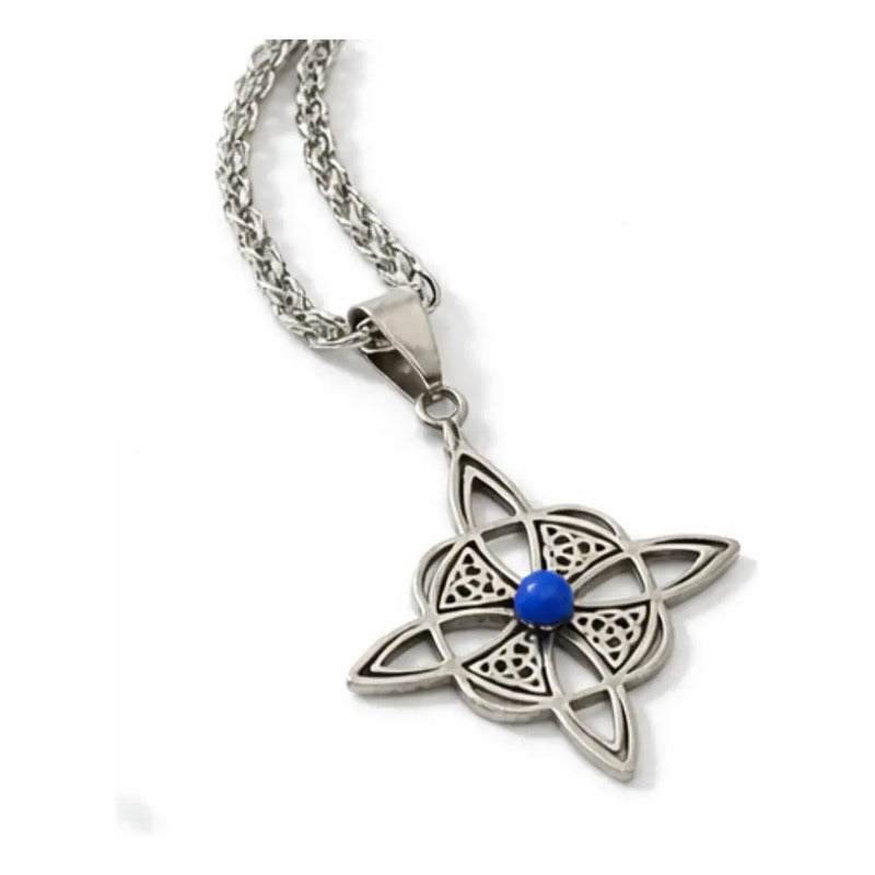Collar Nudo De Bruja Y Piedra Lapislázuli + Cadena De Acero Nudo De Bruja Y Lapislázuli
