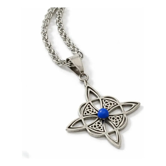 Collar Nudo De Bruja Y Piedra Lapislázuli + Cadena De Acero Nudo De Bruja Y Lapislázuli