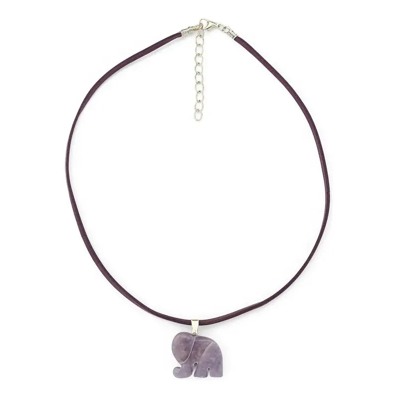 Collar Choker Gargantilla Piedras Naturales Soga Gamuza Elefante Amatista - Gamuza Violeta