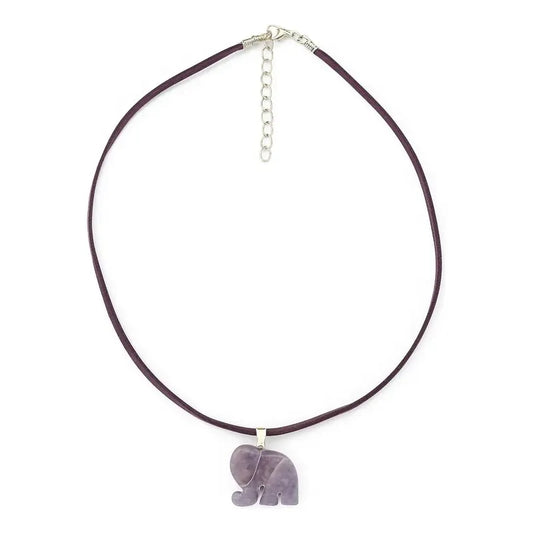 Collar Choker Gargantilla Piedras Naturales Soga Gamuza Elefante Amatista - Gamuza Violeta