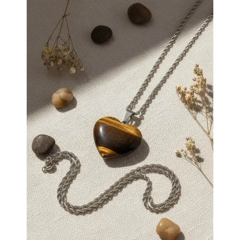 Collar Corazón Ojo De Tigre - Confianza Y Firmeza Ojo De Tigre