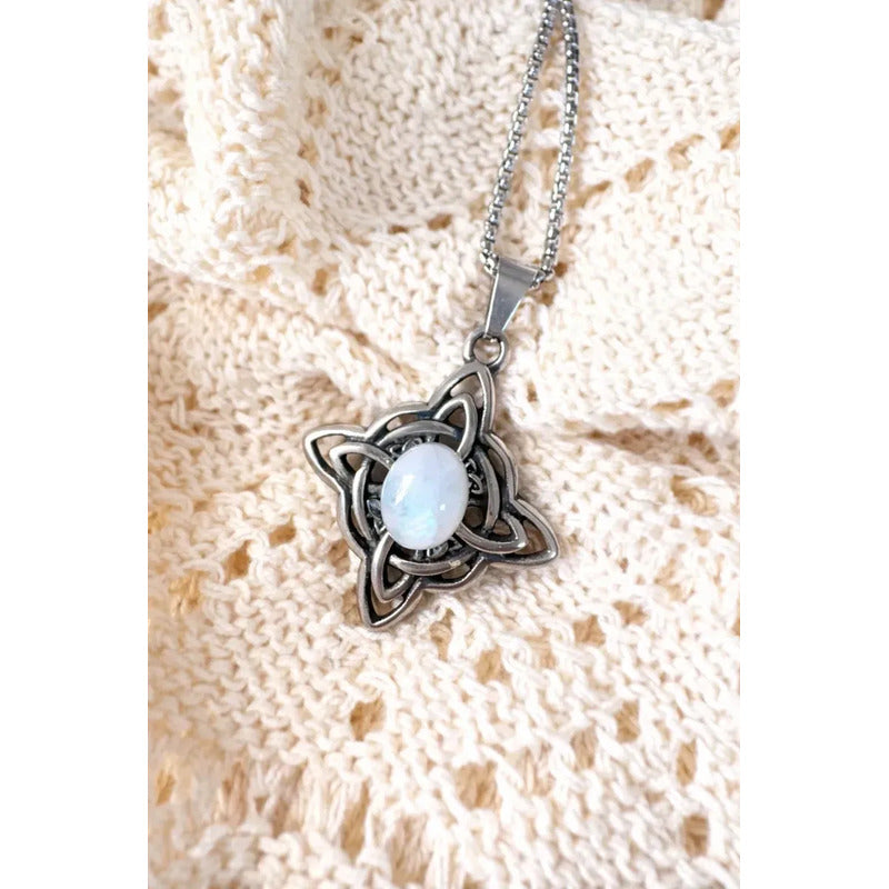 Divina Existencia Collar Amuleto Protección Nudo Bruja Acero Adularia - Piedra Luna