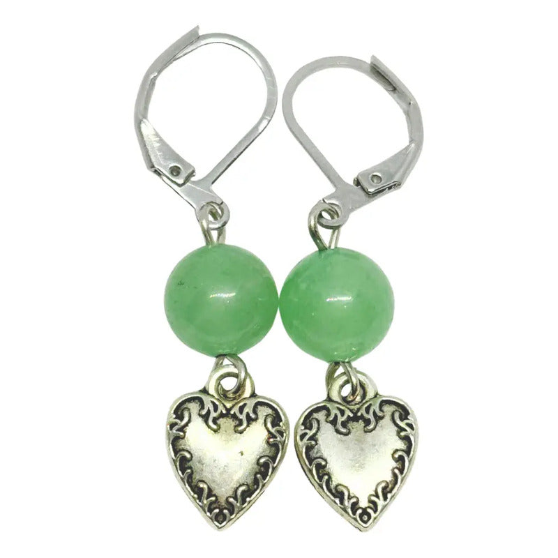 Par Aros Colgantes De Cuarzo Verde - Armonía Y Prosperidad Armonía - Cuarzo Verde