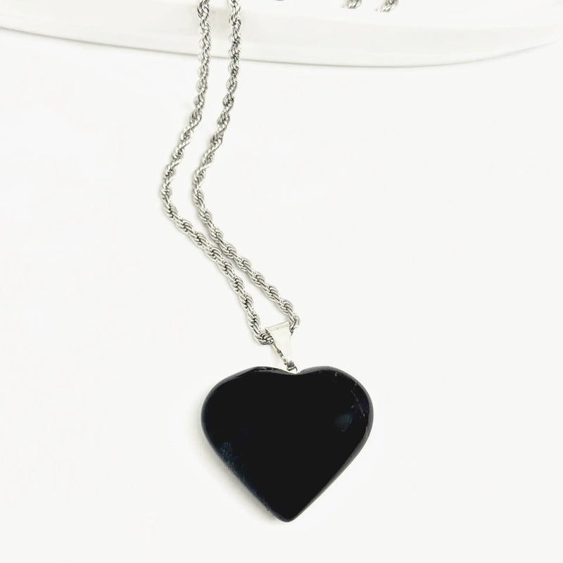 Collar Amor Corazón De Cristales Piedras Auténticas + Cadena