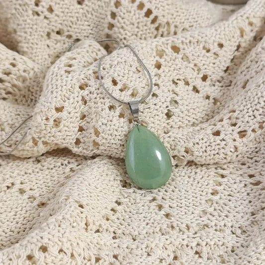 Collar Gota De Piedra Natural Con Cadena Acero Cuarzo Verde - Sanación