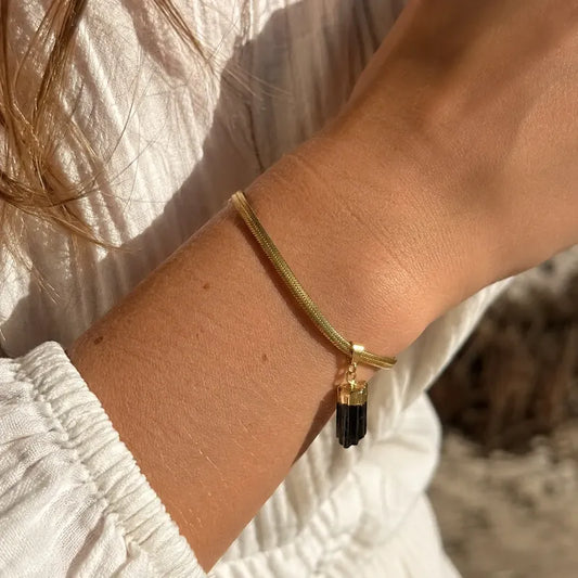 Pulsera Protección Oro 18k Y Turmalina - Divina Existencia Turmalina 6 Cm 19 Cm