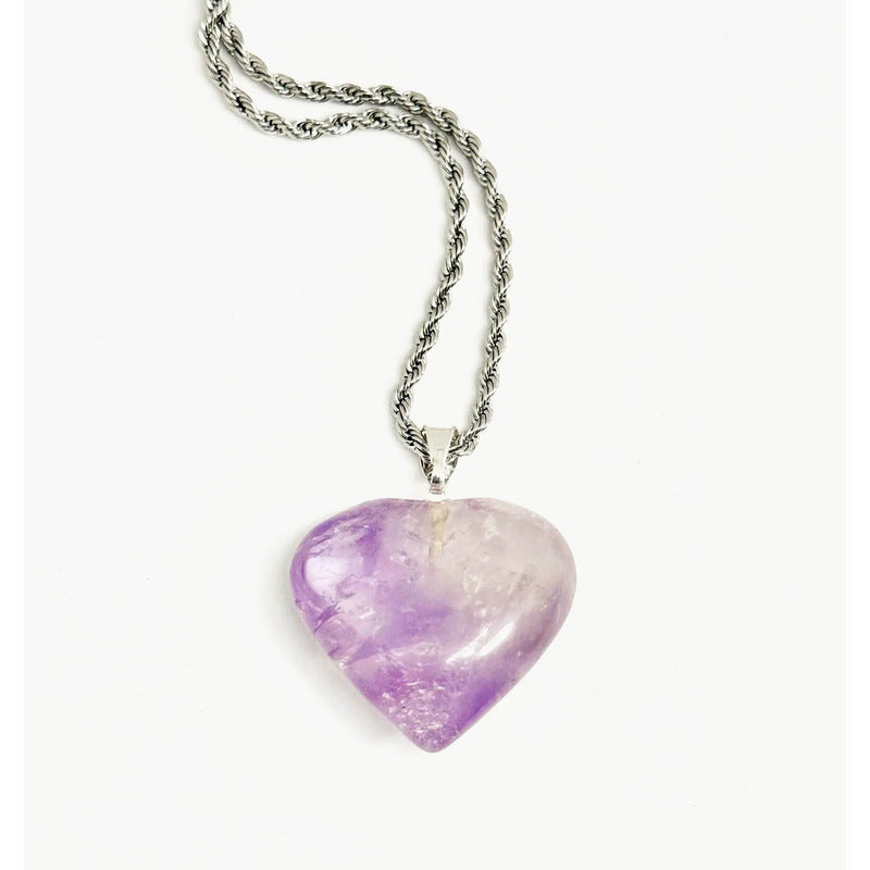 Collar Amor Corazón De Cristales Piedras Auténticas + Cadena