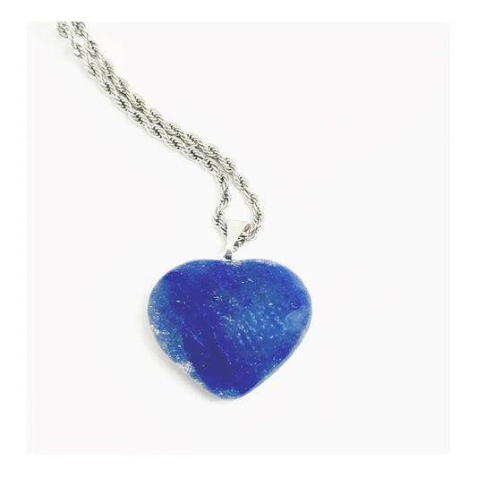 Collar Amor Corazón De Cristales Piedras Auténticas + Cadena Color Corazón Cuarzo Azul