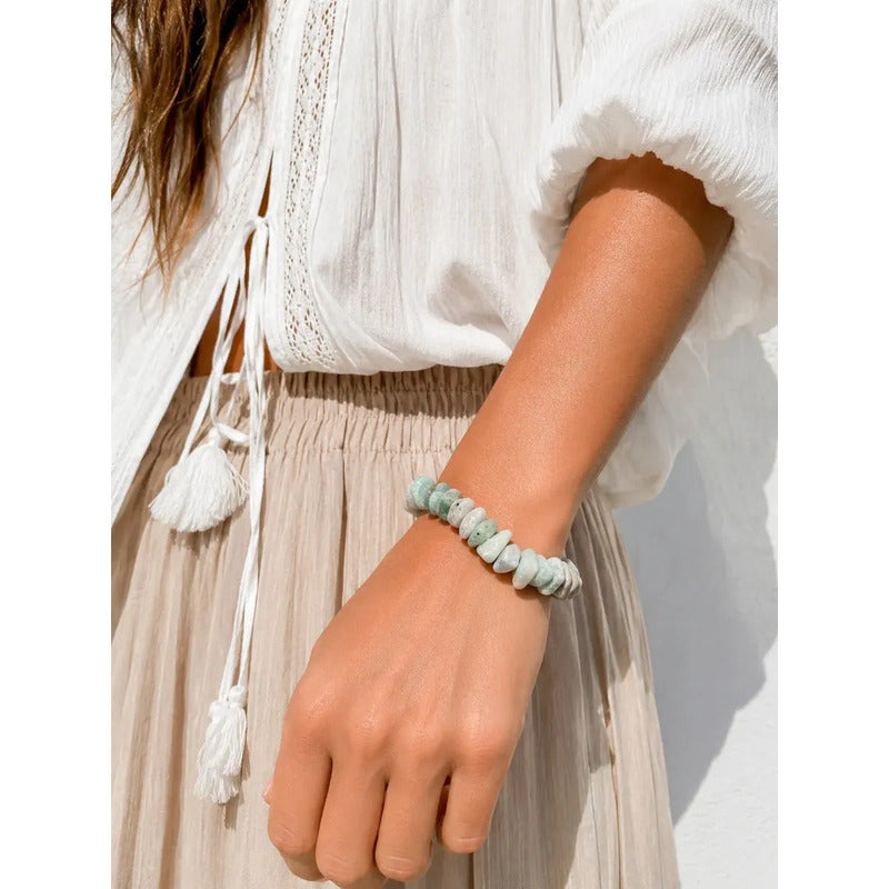 Pulsera Piedras Naturales Amazonita Grandes 10 Mm. Elástica Amazonita 8 Cm 20 Cm