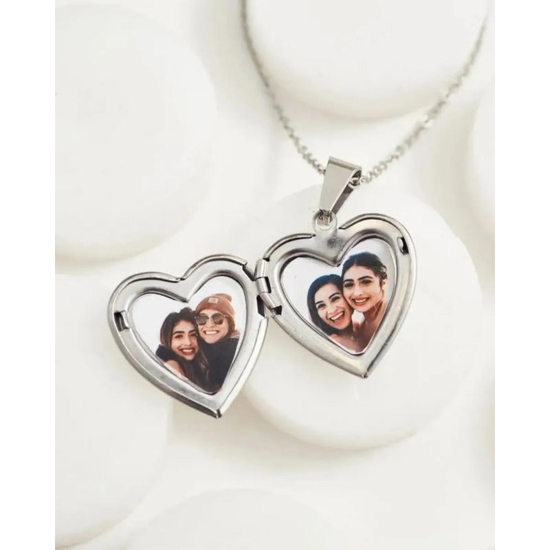 Collar Relicario Corazón Para Fotos Mini 20x20 Mm Con Cadena Relicario Mini 2x2