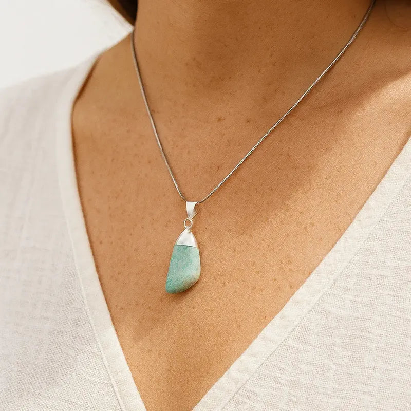 Collar Amazonita Piedra Natural Con Cadena Amazonita
