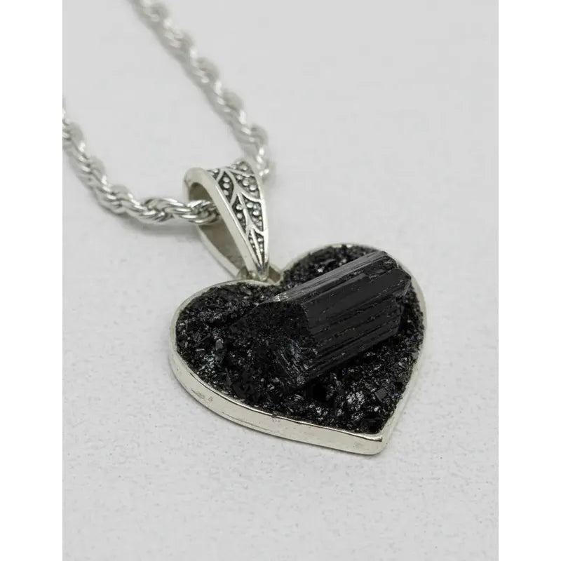 Collar Protección Corazón De Turmalina + Cadena De Acero Corazón Turmalina