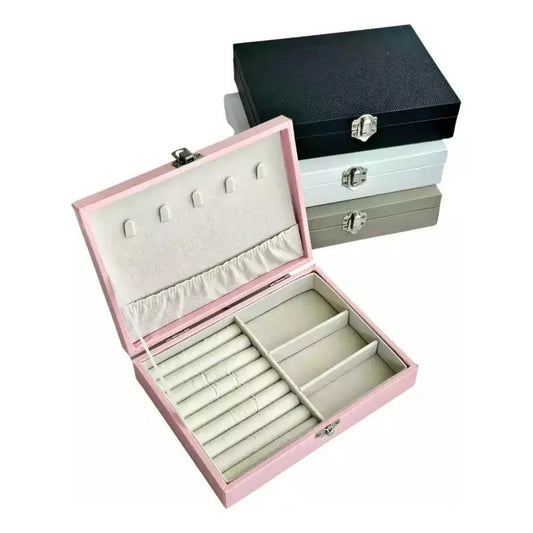 Alhajero Caja Organizadora Joyas Anillos Aro Accesorio Cuero Color Negro