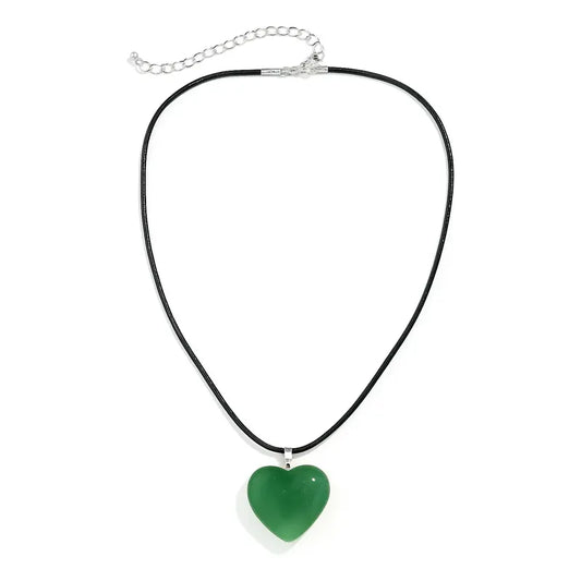 Collar Corazón De Piedra Cuarzo Verde Grande - Sanación Cuarzo Verde