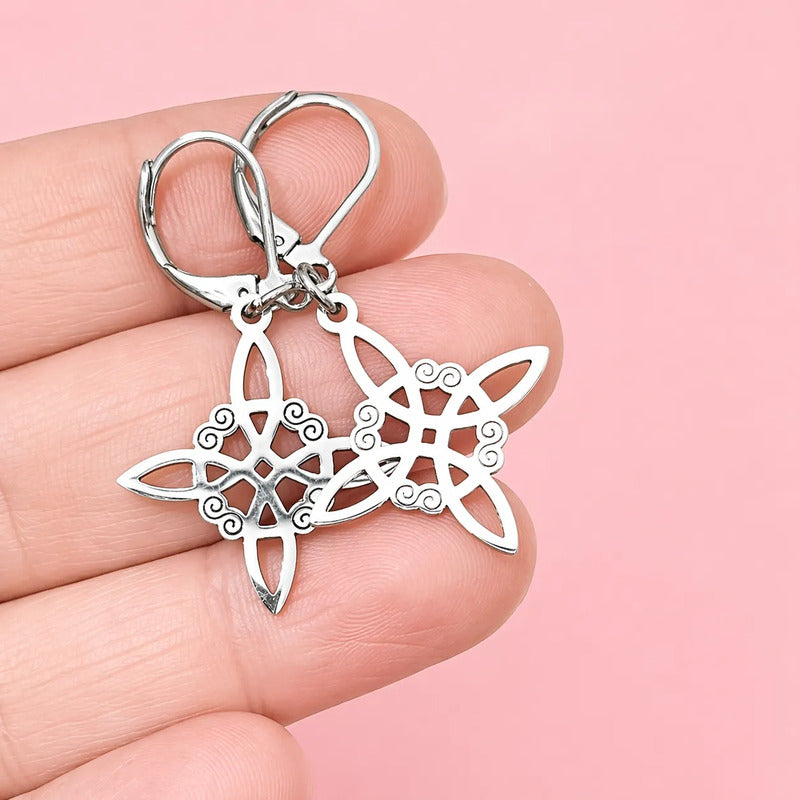 Par De Aros Colgantes Nudo De Bruja En Acero Quirúrgico Nudo De Bruja Aros