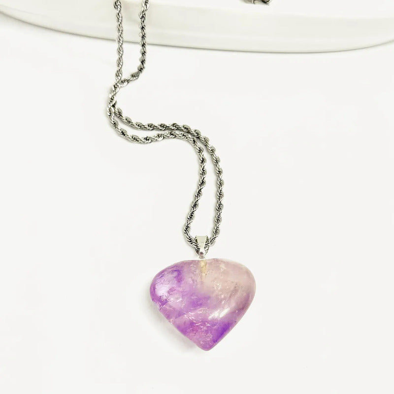 Collar Corazón Amatista Con Cadena - Transmutación Corazón Amatista
