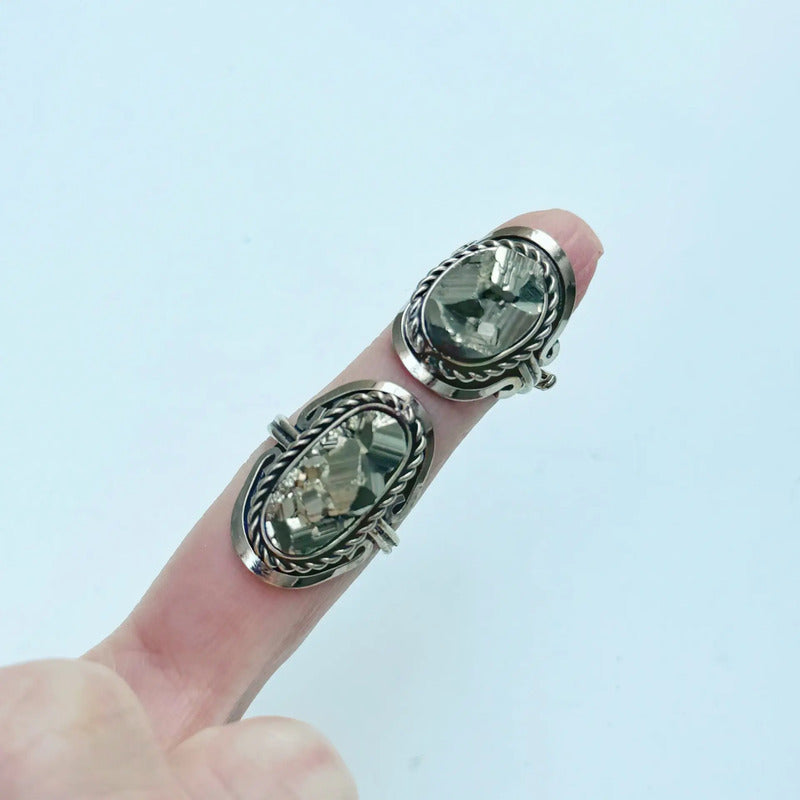 Anillo Mujer Alpaca Regulable Con Piedra Pirita Abundancia Pirita Chico Unico Regulable