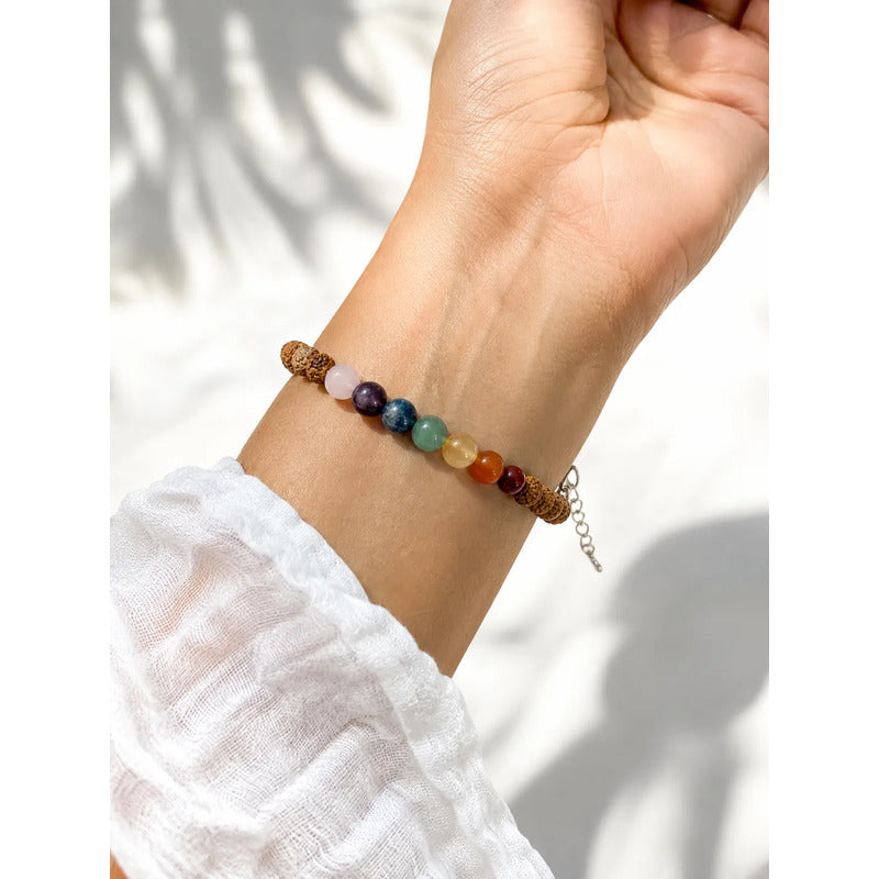 Pulsera Piedras Naturales De 7 Chakras Acero Quirúrgico 7 Chakras Rudraksha 6 Cm 20 Cm