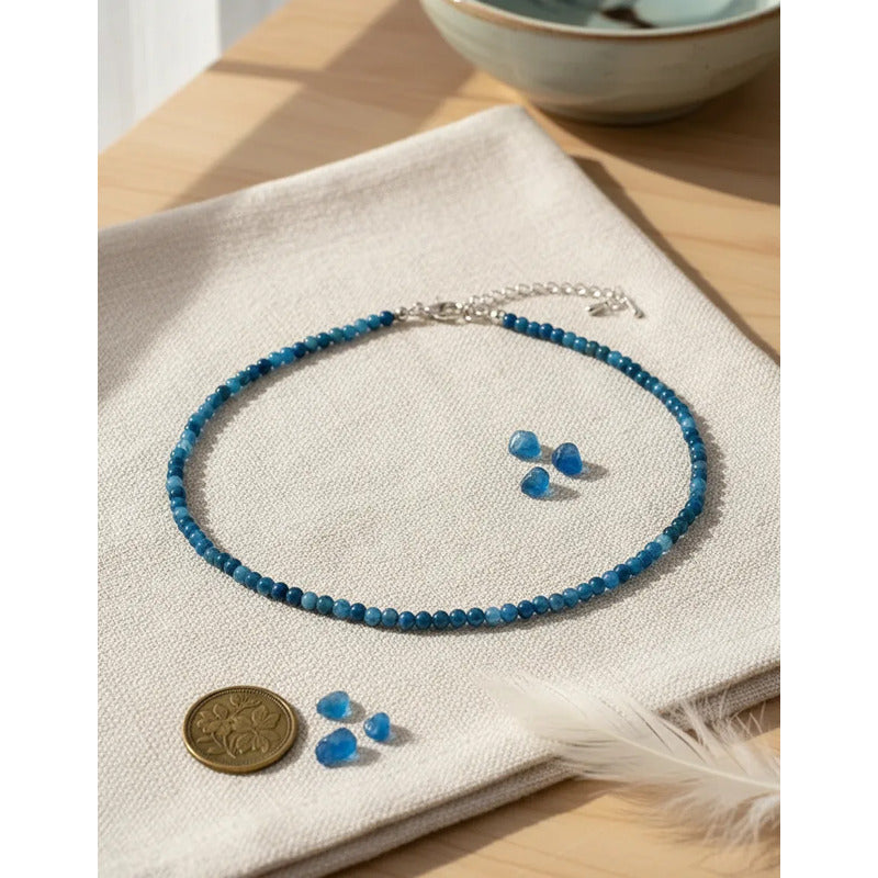 Collar Choker Mini Cuentas Piedras Naturales Delicado 40 Cm Apatita