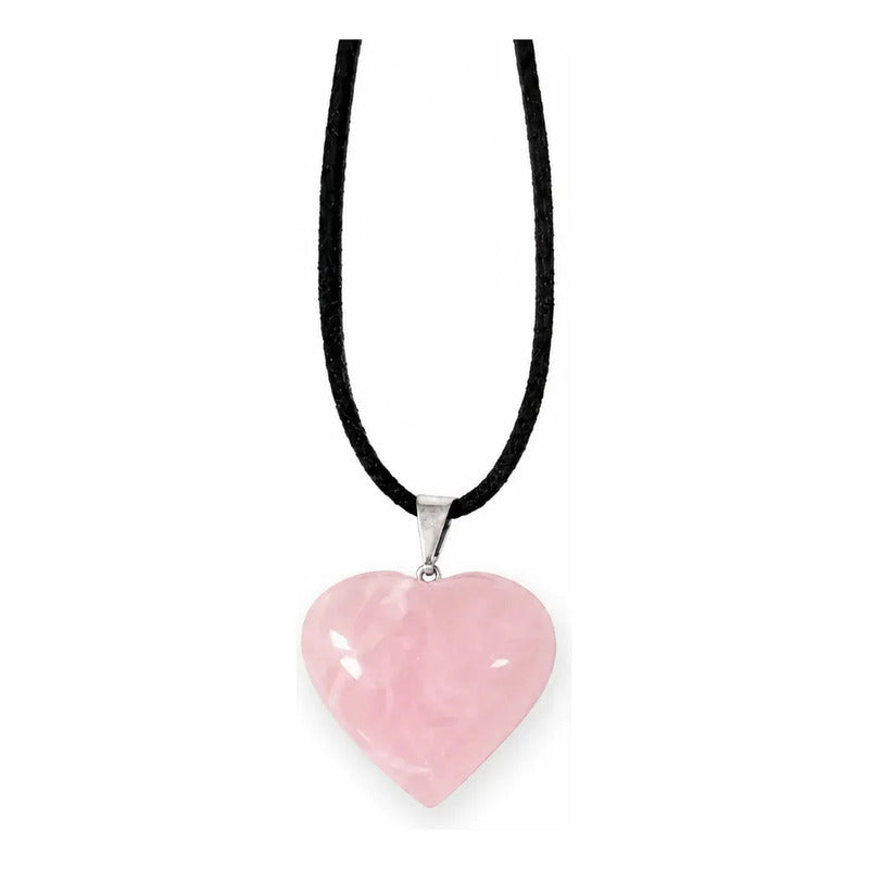 Collar Corazón De Piedra Cuarzo Rosa Grande - Amor Propio Cuarzo Rosa
