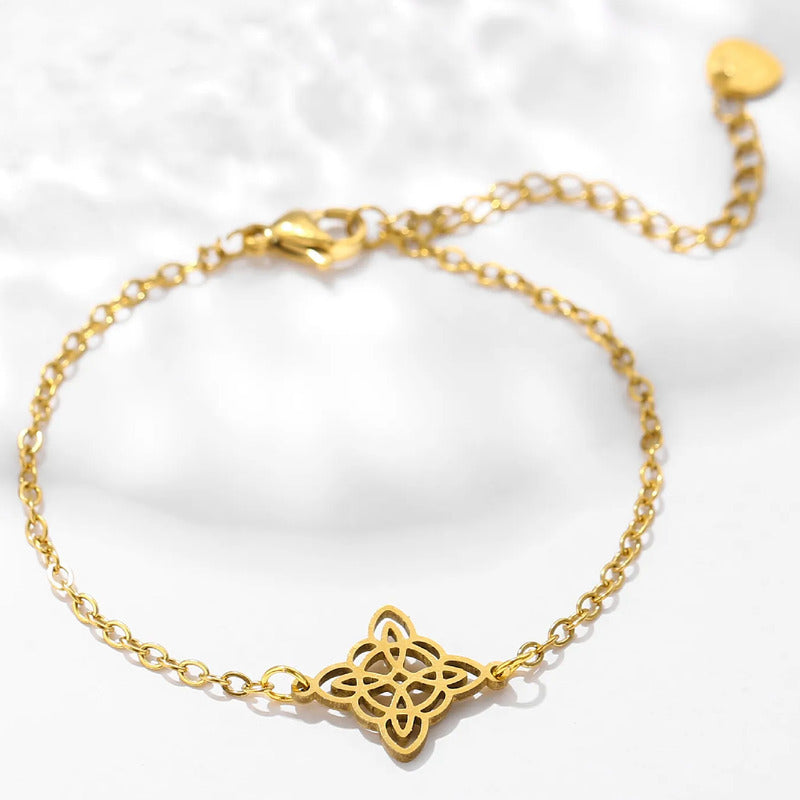 Pulsera Amuleto Acero Quirúrgico Nudo De Bruja Protectora Dorado 8 Cm 20 Cm