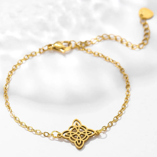 Pulsera Amuleto Acero Quirúrgico Nudo De Bruja Protectora Dorado 8 Cm 20 Cm