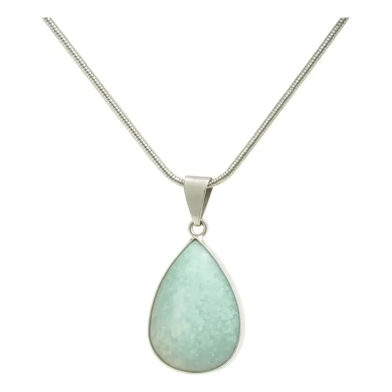 Collar Gota Amazonita Grande Piedra Natural + Cadena Acero Gota Virola Amazonita