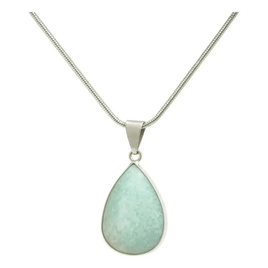 Collar Gota Amazonita Grande Piedra Natural + Cadena Acero Gota Virola Amazonita