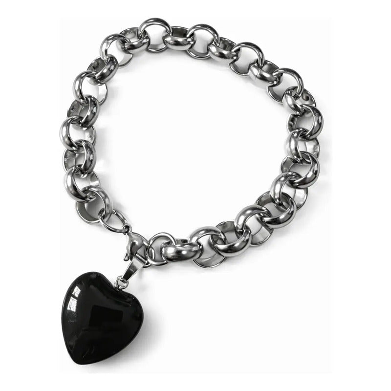 Pulsera De Piedras Naturales Energéticas Corazón Obsidiana 9 Cm 19 Cm