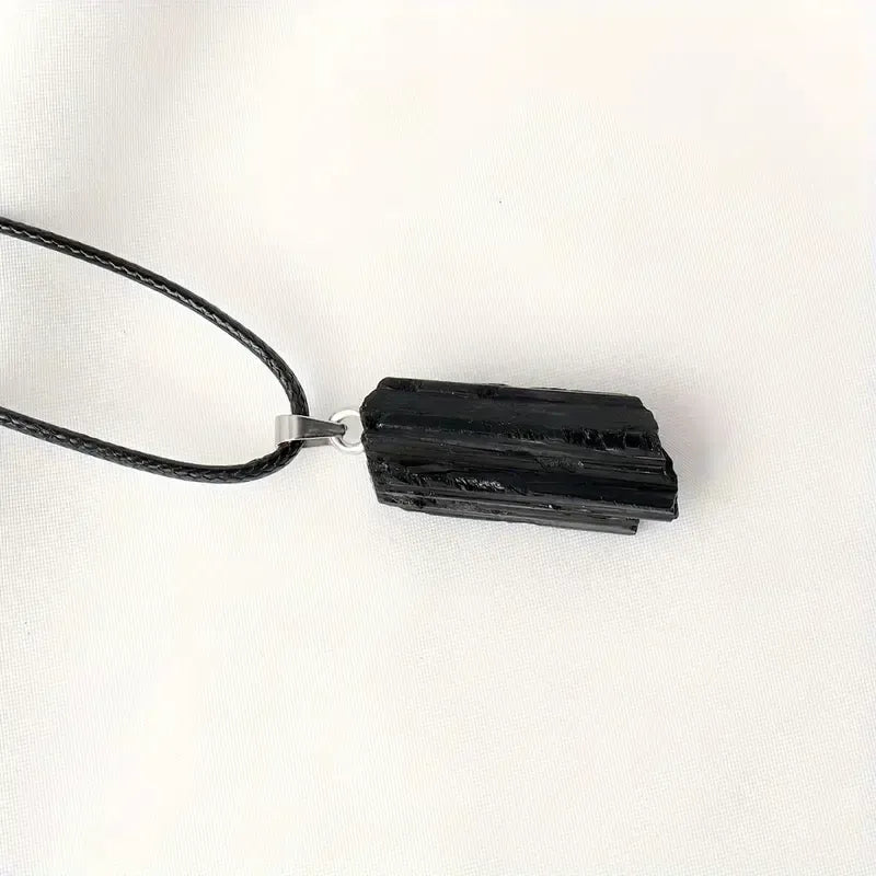 Collar Protección De Turmalina En Bruto Con Cordón Unisex Turmalina