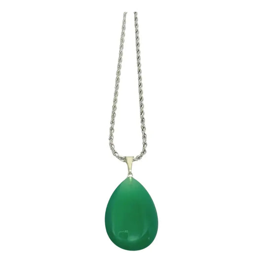 Collar Gota Jade Natural Cadena Acero Quirúrgico Gota Jade