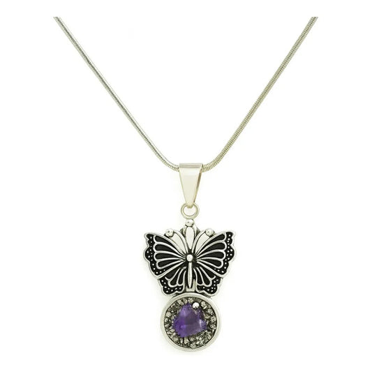 Dije De Amatista Y Pirita Divina Existencia Transmutación Amatista Con Amatista Y Diseño De Mariposa - 50cm De Largo Camafeo Amatista Pulido