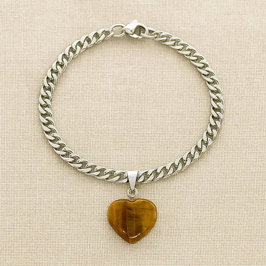 Pulsera De Piedras Naturales Energéticas Corazón Ojo De Tigre 8 Cm 18 Cm