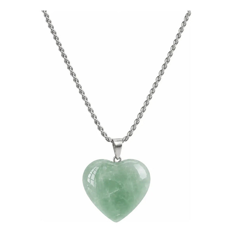 Collar Corazón De Cuarzo Verde Cristal De La Sanación Corazón Cuarzo Verde