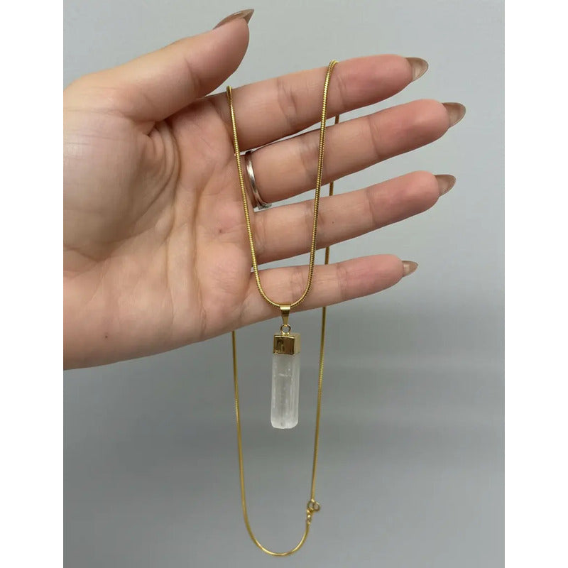 Collar Pureza Dije Selenita Con Baño De Plata Y Cadena Dije Selenita Baño De Oro