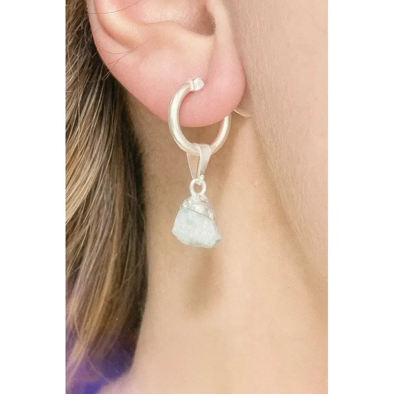 Aros Colgantes Mujer Aguamarina Piedra Natural Claridad Paz Agua