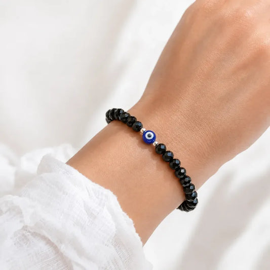 Pulsera Protección Envidia Mal De Ojo Turco Con Cristales Negro 8 Cm 19 Cm