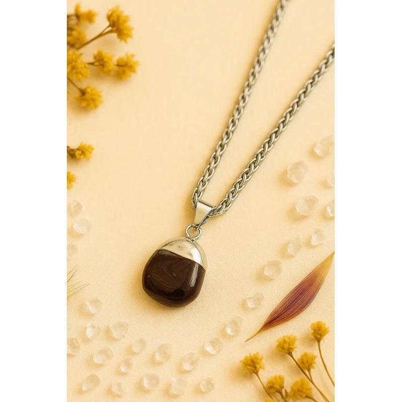 Collar Con Piedra Granate Y Cadena De Acero Granate Rolado