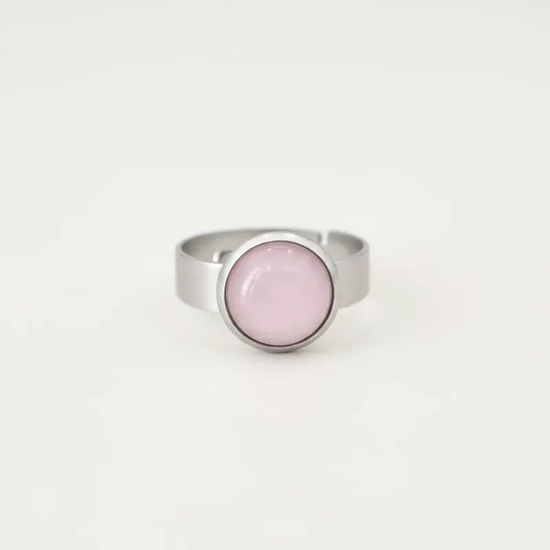 Anillo Regulable Acero Quirúrgico Cuarzo Rosa/blanco