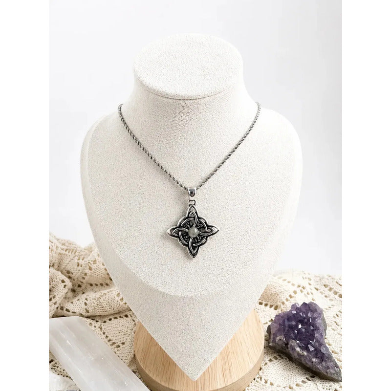 Collar Protección Nudo De Bruja Con Piedra Labradorita Nudo De Bruja Con Piedra Labradorita