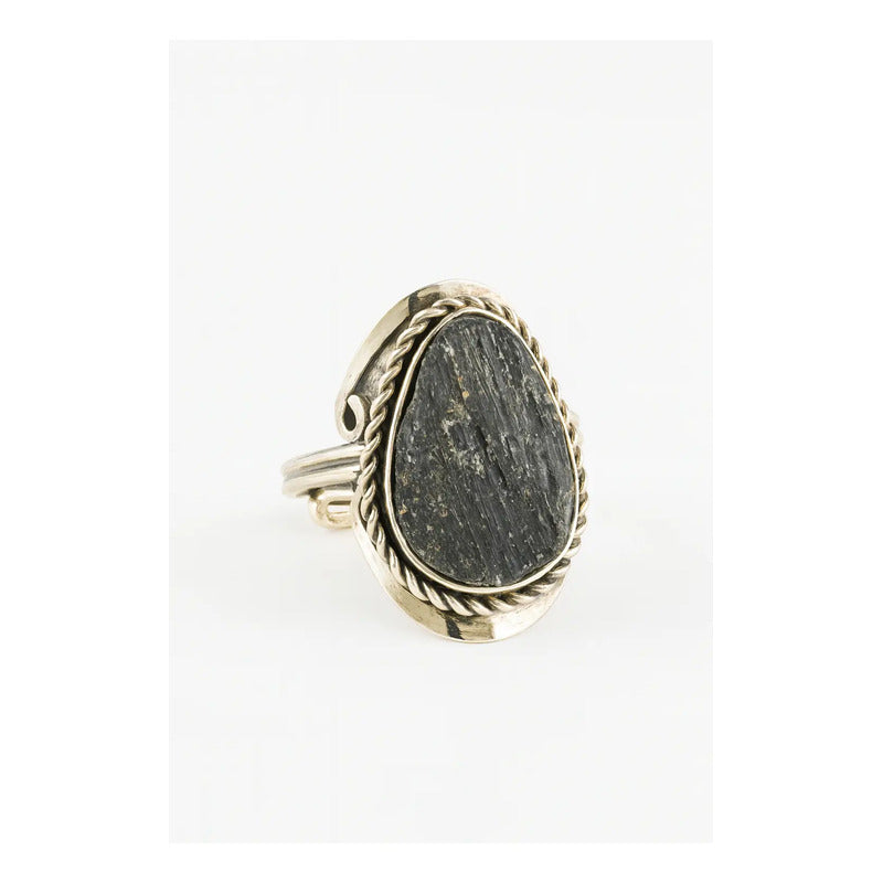 Anillo Protección Piedra Turmalina Y Alpaca Regulable Oval Turmalina Regulable