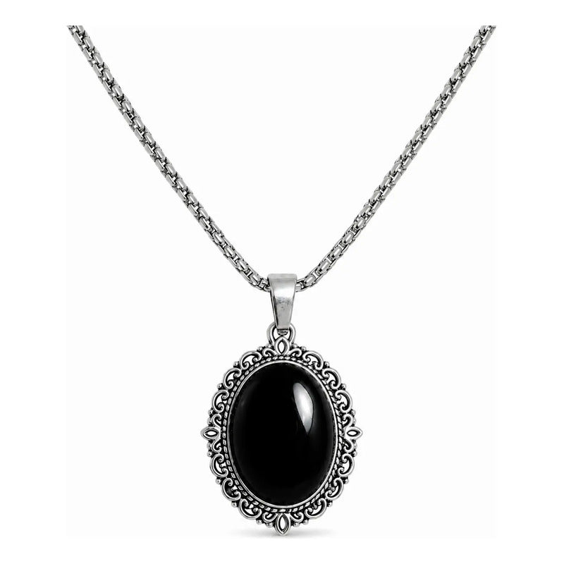 Collar Protector Camafeo De Obsidiana + Cadena Acero Camafeo Obsidiana