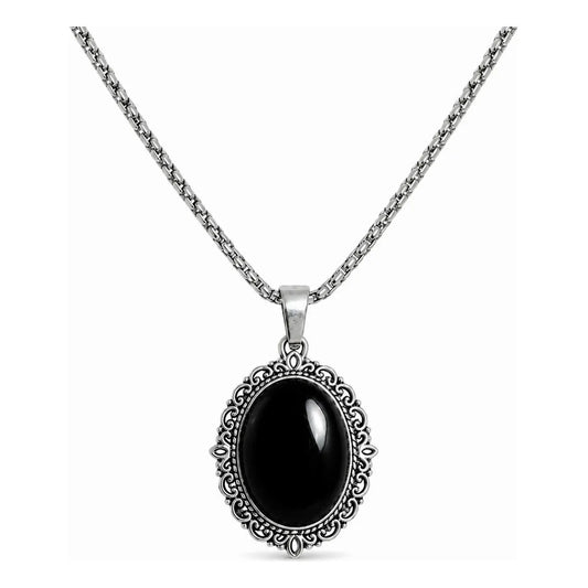 Collar Protector Camafeo De Obsidiana + Cadena Acero Camafeo Obsidiana