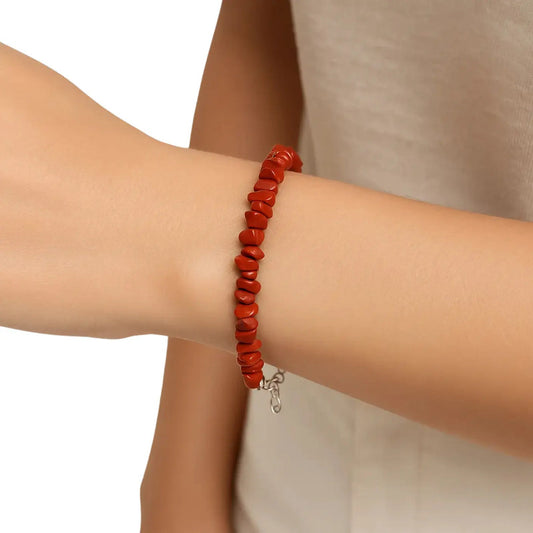 Pulsera Jaspe Rojo Piedra Natural - Fuerza Y Seguridad Jaspe Rojo 8 Cm 21 Cm